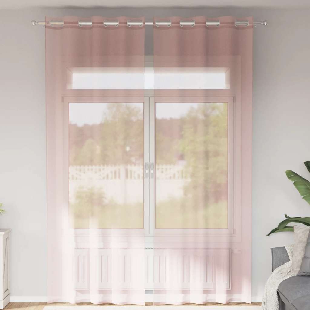 vidaXL Perdele Voile cu Oelii 2 buc Roz 140x300 cm