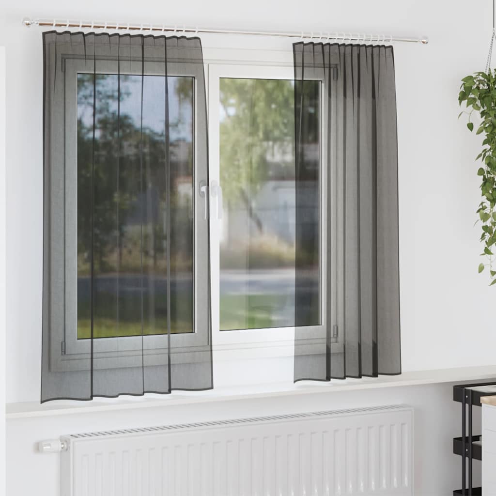 vidaXL Voile Vorhänge mit Stangentaschen 2 Stk. Schwarz