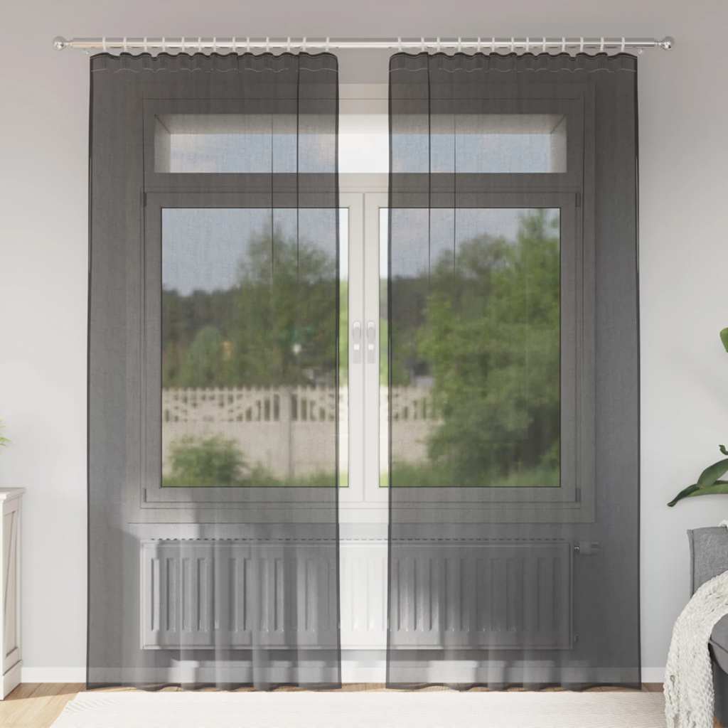 vidaXL Perdele Voile cu buzunare pentru bare 2 buc Negru