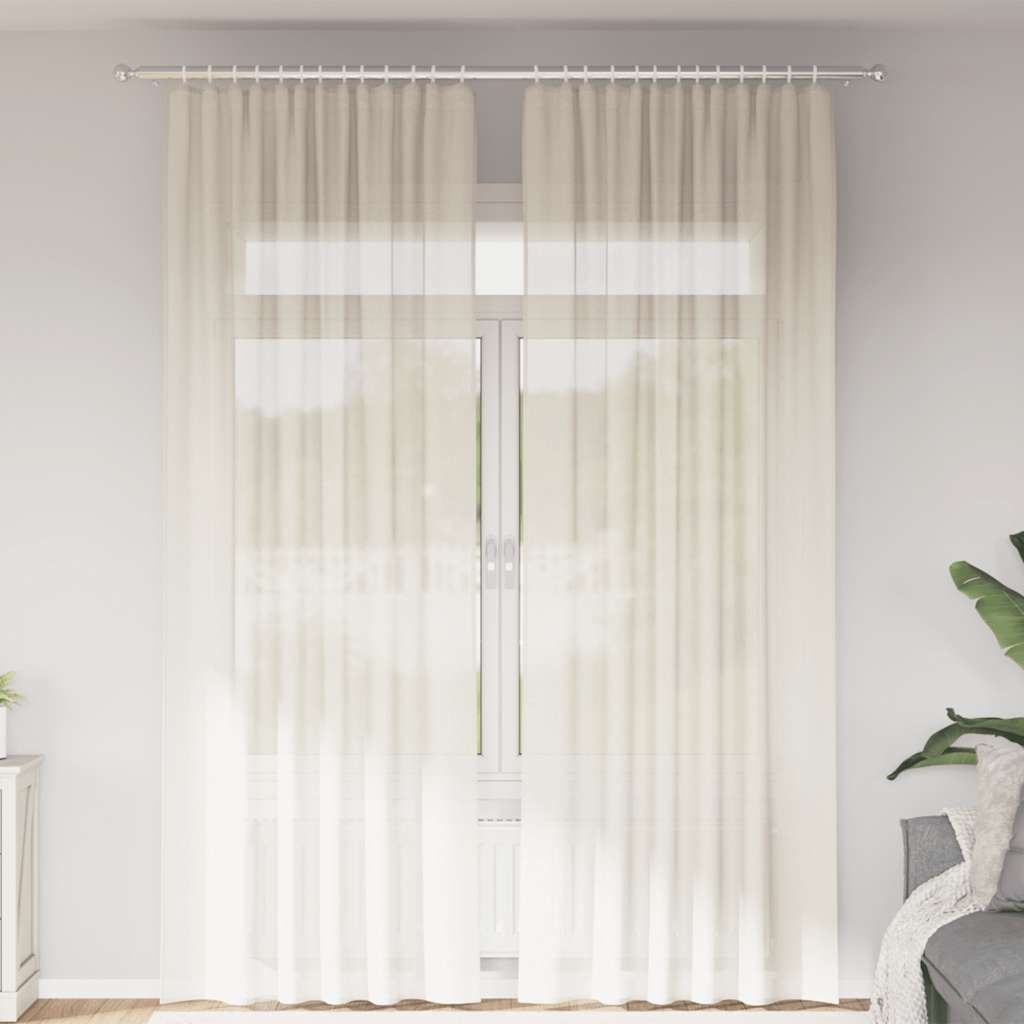 vidaXL Perdele Voile cu buzunare pentru bare 2 buc crem