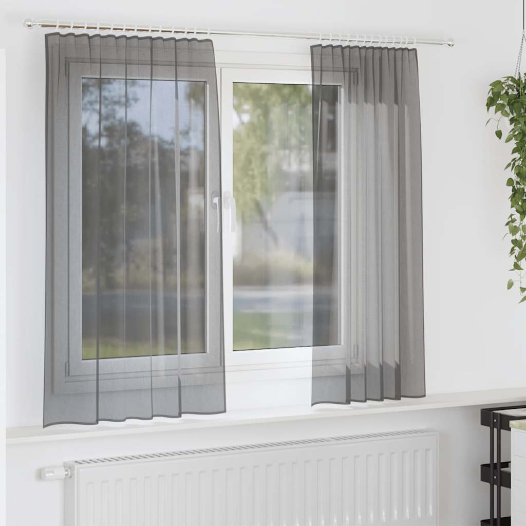 vidaXL Voile Vorhänge mit Stangentaschen 2 Stk. Dunkelgrau