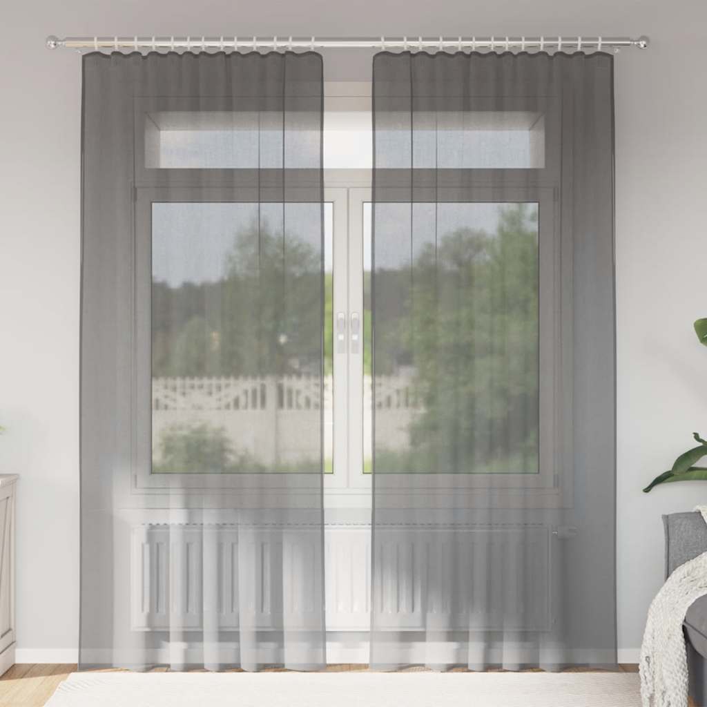 vidaXL Voile Vorhänge mit Stangentaschen 2 Stk. Dunkelgrau
