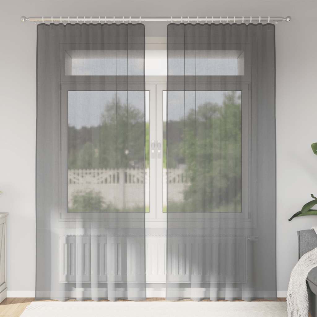 vidaXL Voile Vorhänge mit Stangentaschen 2 Stk. Dunkelgrau