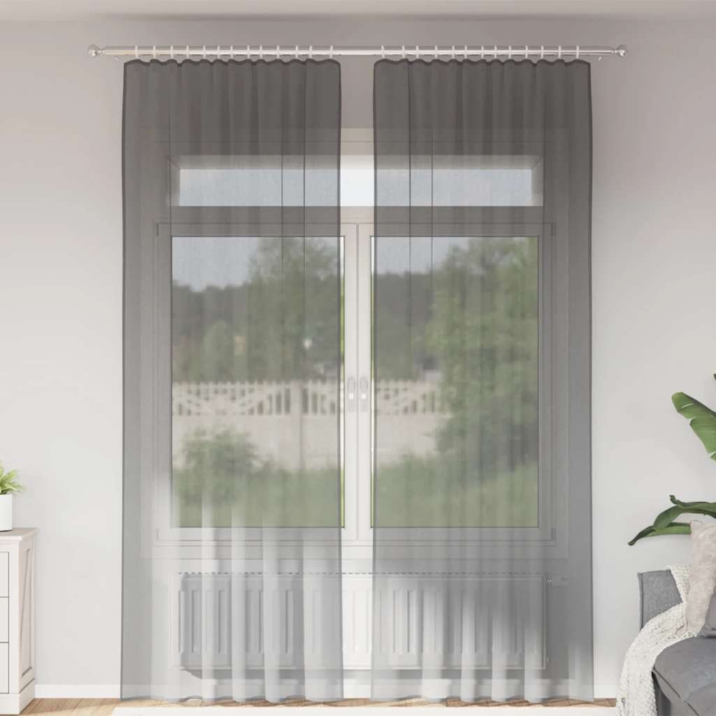 vidaXL Voile Vorhänge mit Stangentaschen 2 Stk. Dunkelgrau