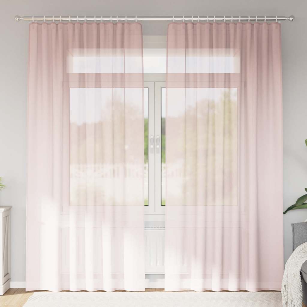 vidaXL Perdele Voile cu buzunare pentru bare 2 buc Roz deschis