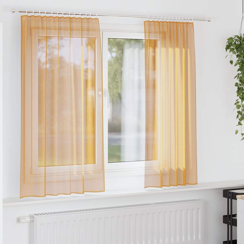 vidaXL Perdele Voile cu buzunare pentru bare 2 buc portocaliu