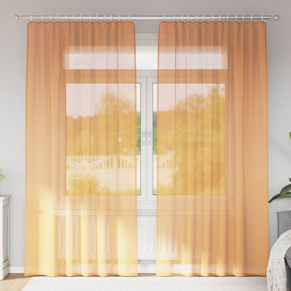 vidaXL Gordijnen voile met roedezakken 2 st oranje