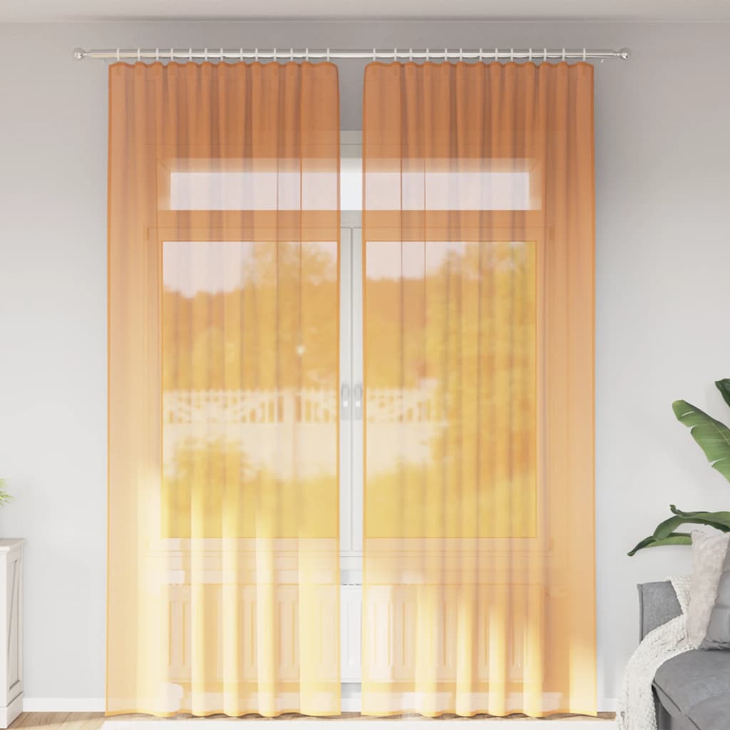 vidaXL Gordijnen voile met roedezakken 2 st oranje