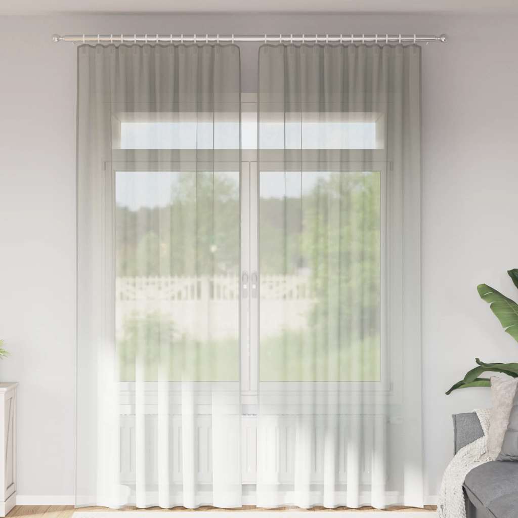 vidaXL Perdele Voile cu buzunare pentru bare 2 buc gri deschis