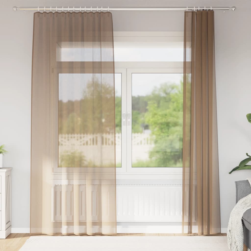 vidaXL Voile Vorhänge mit Stangentaschen 2 Stk. Hellbraun