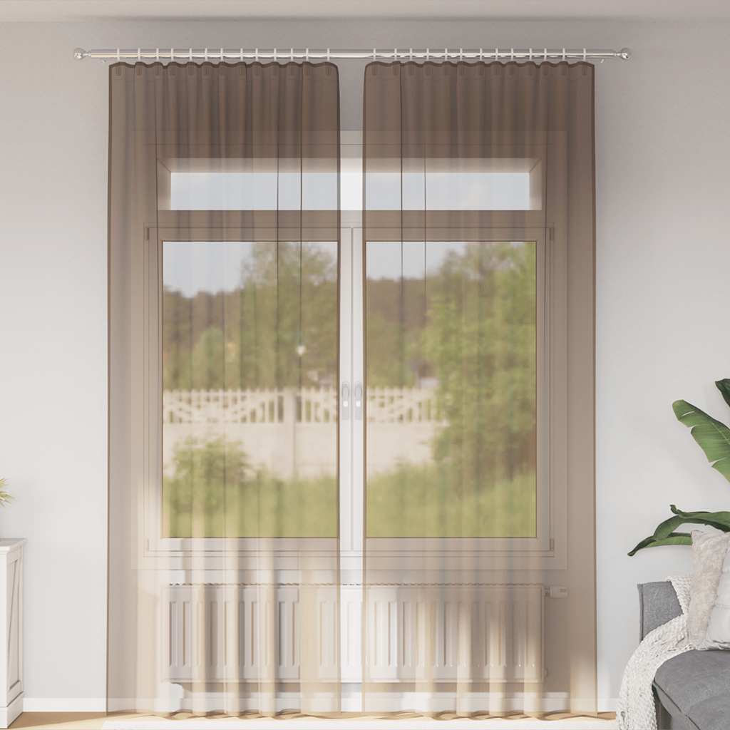 vidaXL Gordijnen voile met roedezakken 2 st lichtbruin