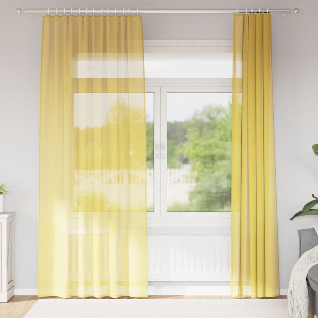 vidaXL Perdele Voile cu buzunare pentru bare 2 buc Galben