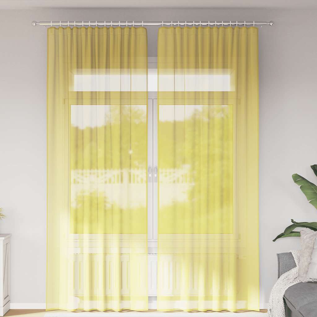 vidaXL Perdele Voile cu buzunare pentru bare 2 buc Galben