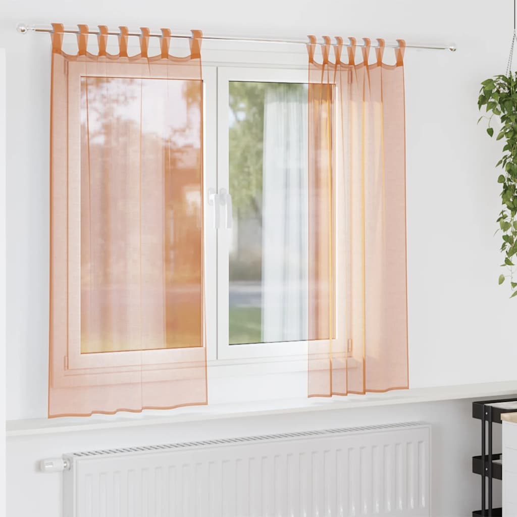 vidaXL Voile gordijnen met roedezakken 2 st terracotta