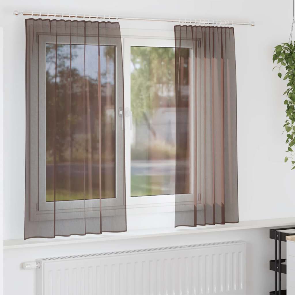 vidaXL Tende in Voile con Linguetta 2 pz Marrone
