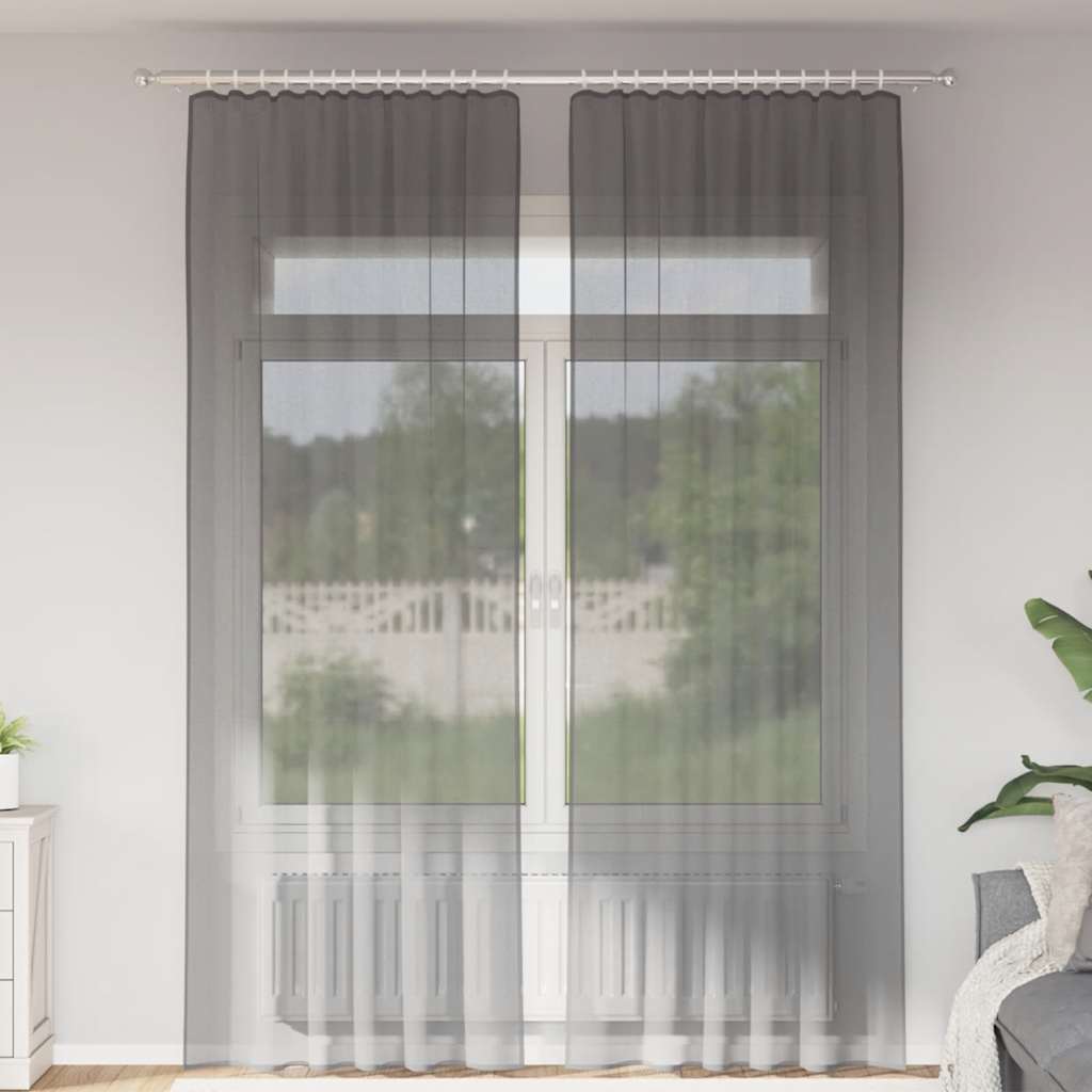 vidaXL Perdele Voile cu Bucle 2 buc Gri Inchis 140x260 cm