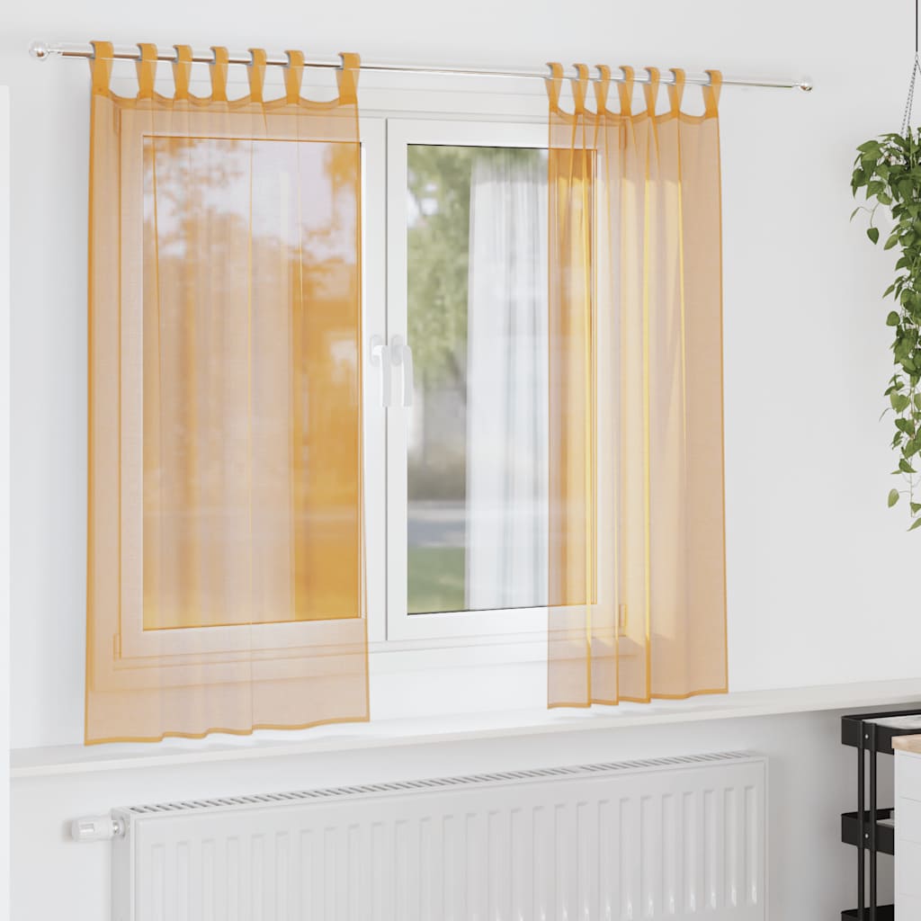 vidaXL Gordijnen voile met lussen 2 st 140x175 cm oranje
