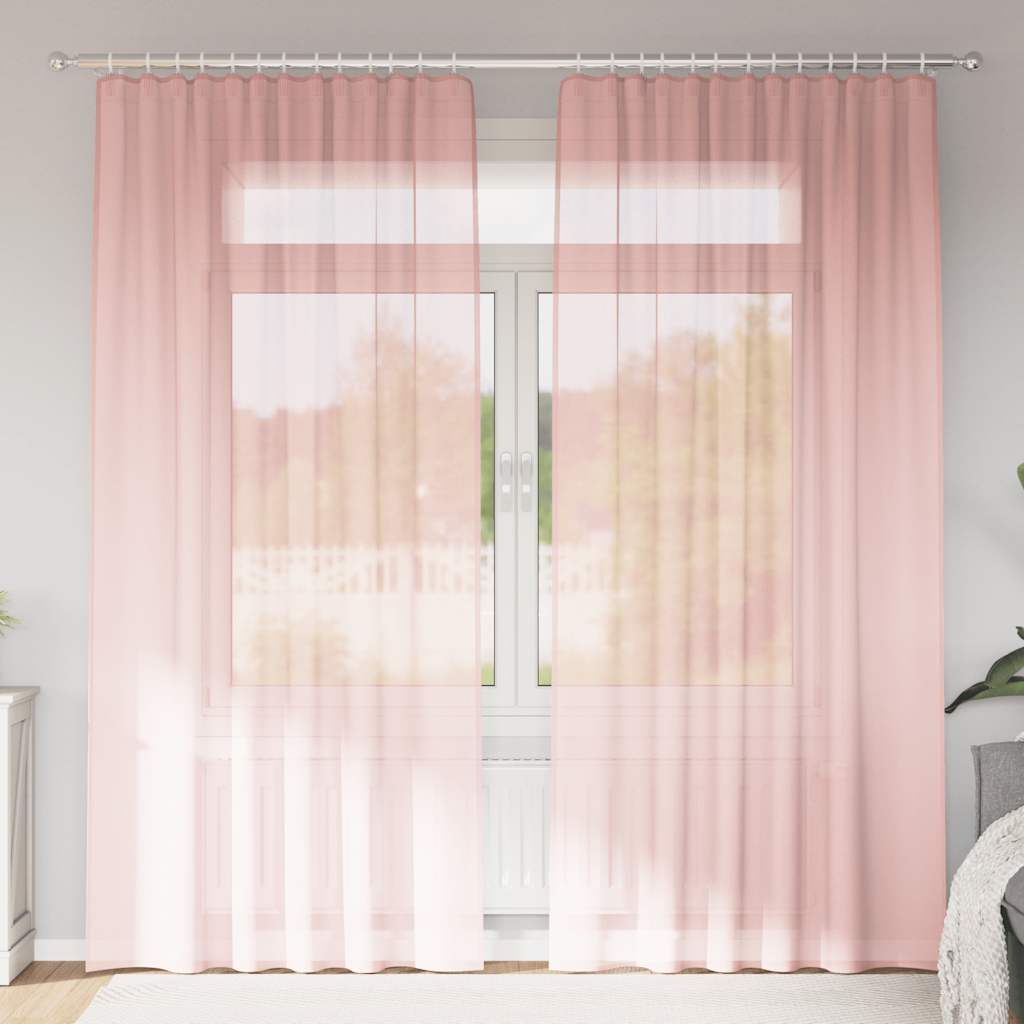 vidaXL Perdele Voile cu Bucle 2 buc Roz 140x225 cm