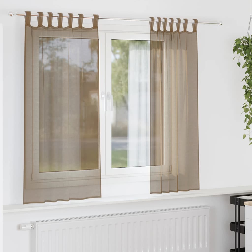 vidaXL Gordijnen voile met lussen 2 st 140x140 cm lichtbruin