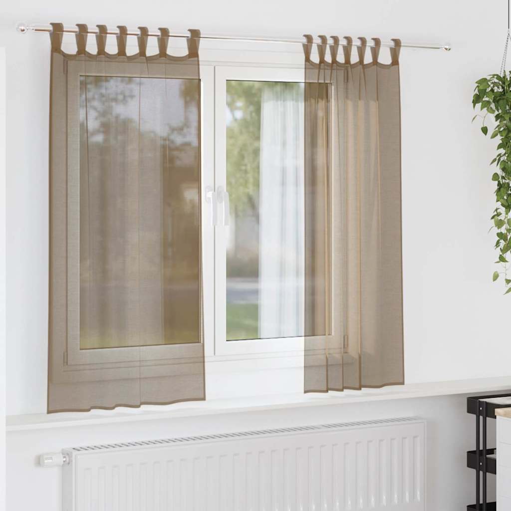 vidaXL Gordijnen voile met lussen 2 st 140x175 cm lichtbruin