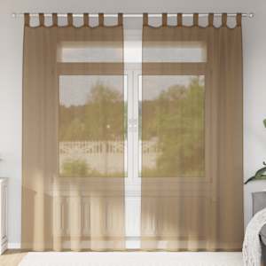 Voile zavese z zankami 2 kosa svetlo rjave 140x225 cm