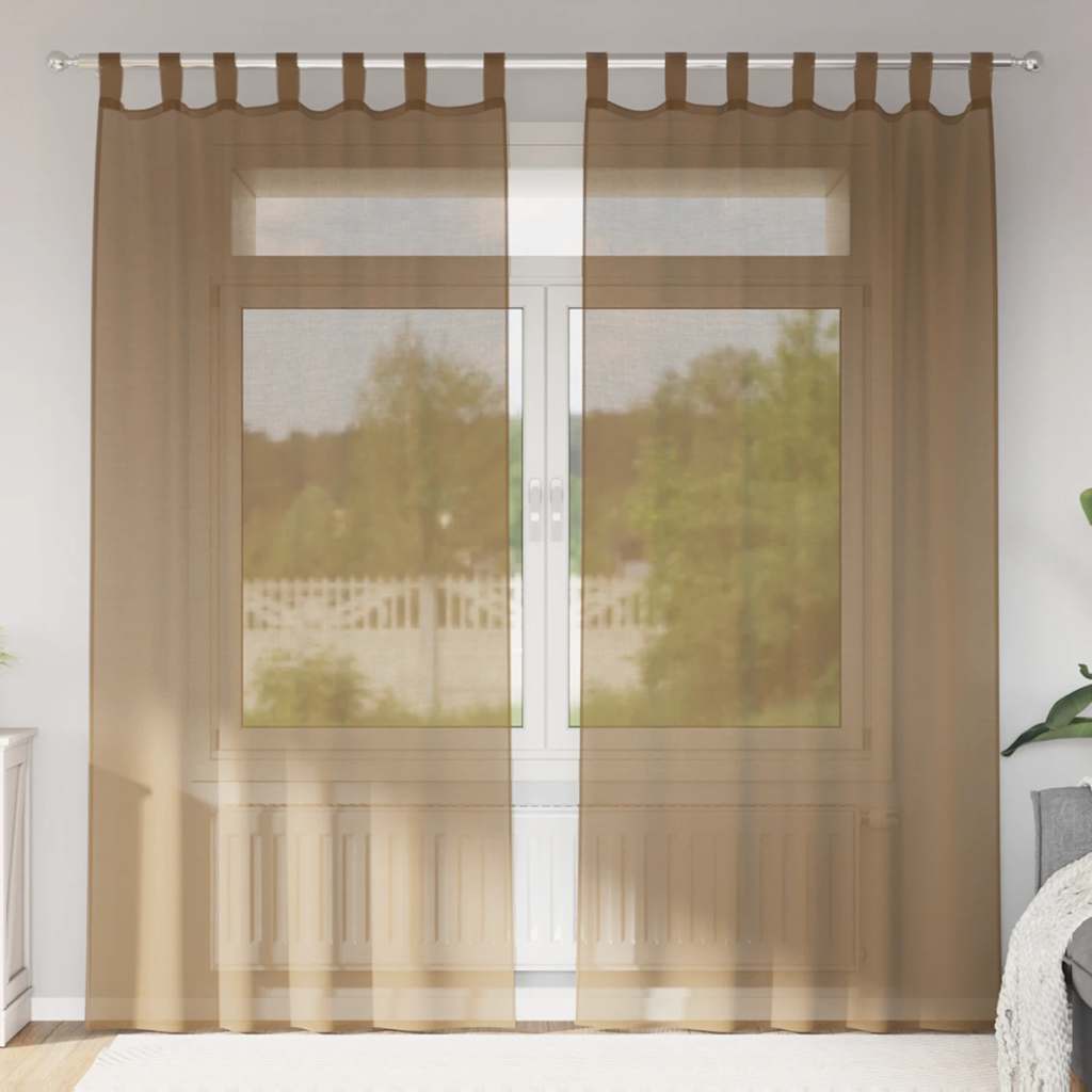vidaXL Gordijnen voile met lussen 2 st 140x245 cm lichtbruin
