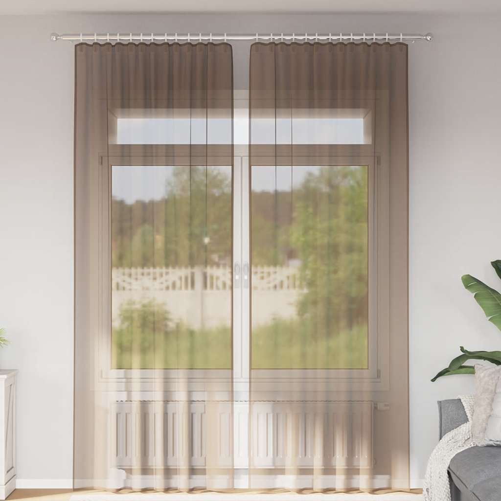 vidaXL Perdele Voile cu Bucle 2 buc Maro Deschis 140x260 cm