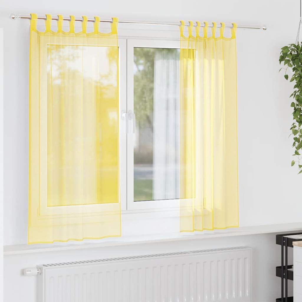vidaXL Gordijnen voile met lussen 2 st 140x140 cm geel