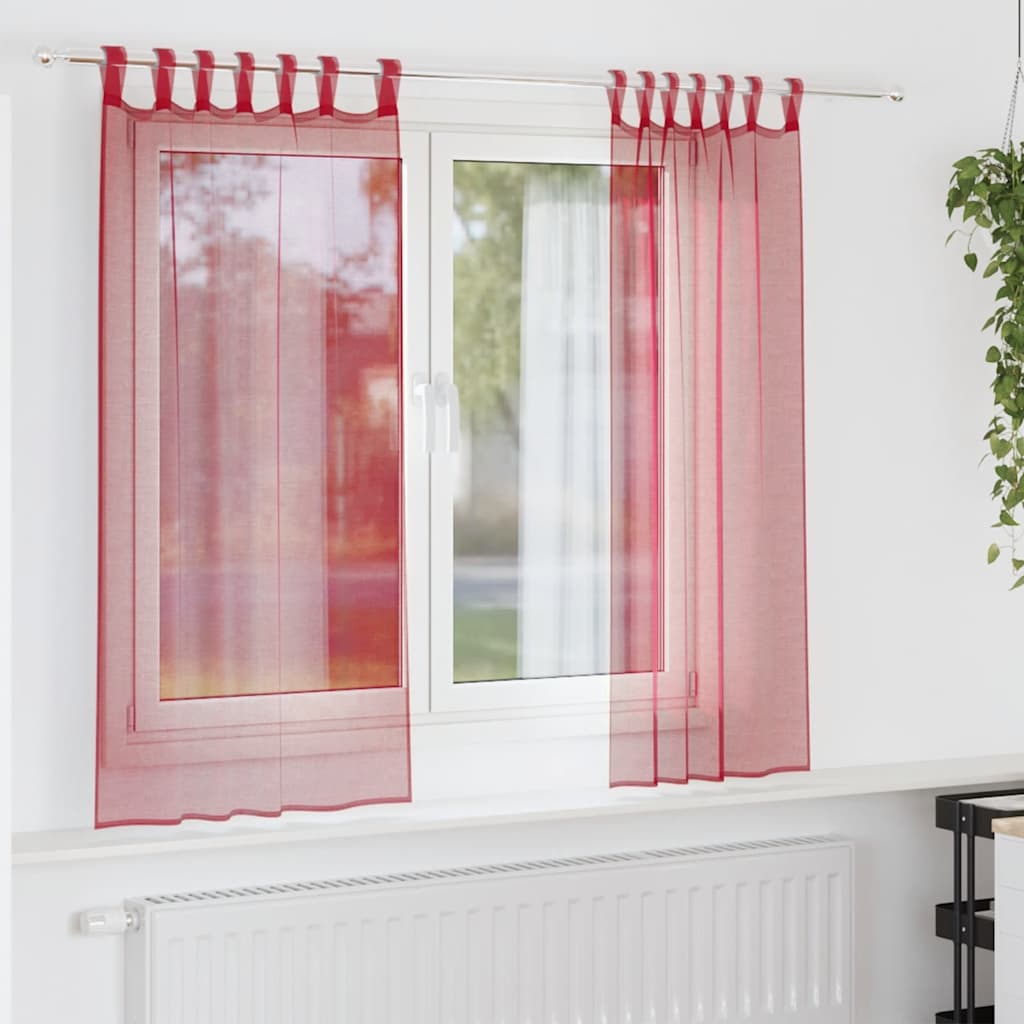 vidaXL Gordijnen voile met lussen 2 st 140x140 cm wijnrood