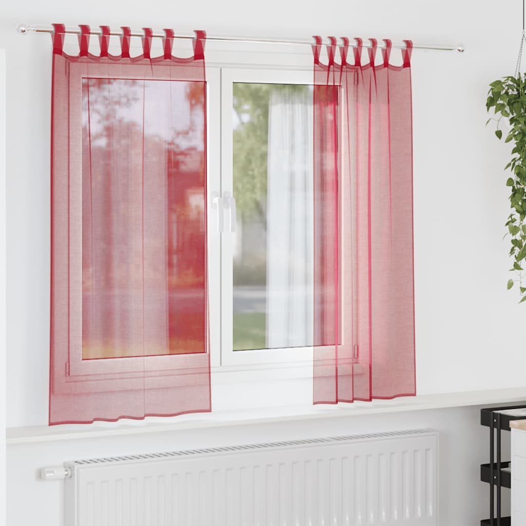 vidaXL Gordijnen voile met lussen 2 st 140x175 cm wijnrood