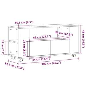 TV skříňka na kolečkách old wood 102 x 34,5 x 43 cm kompozit - obrázek 10