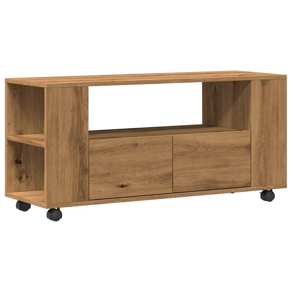 vidaXL TV omarica s kolesi artisan hrast 102x34,5x43 cm inženirski les