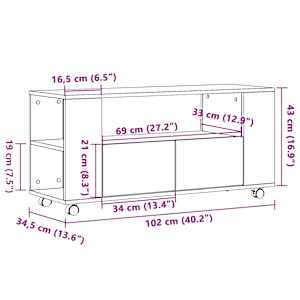 TV skříňka na kolečkách dub artisan 102 x 34,5 x 43 cm kompozit - obrázek 10