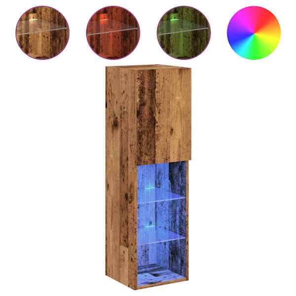 vidaXL LED-tuledega telerikapp, vana puit, 30,5 x 30 x 102 cm
