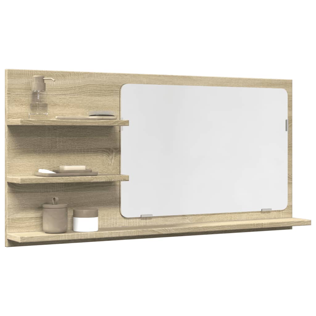 vidaXL Badspiegel mit Ablagen Sonoma-Eiche 90x11x45 cm Holzwerkstoff