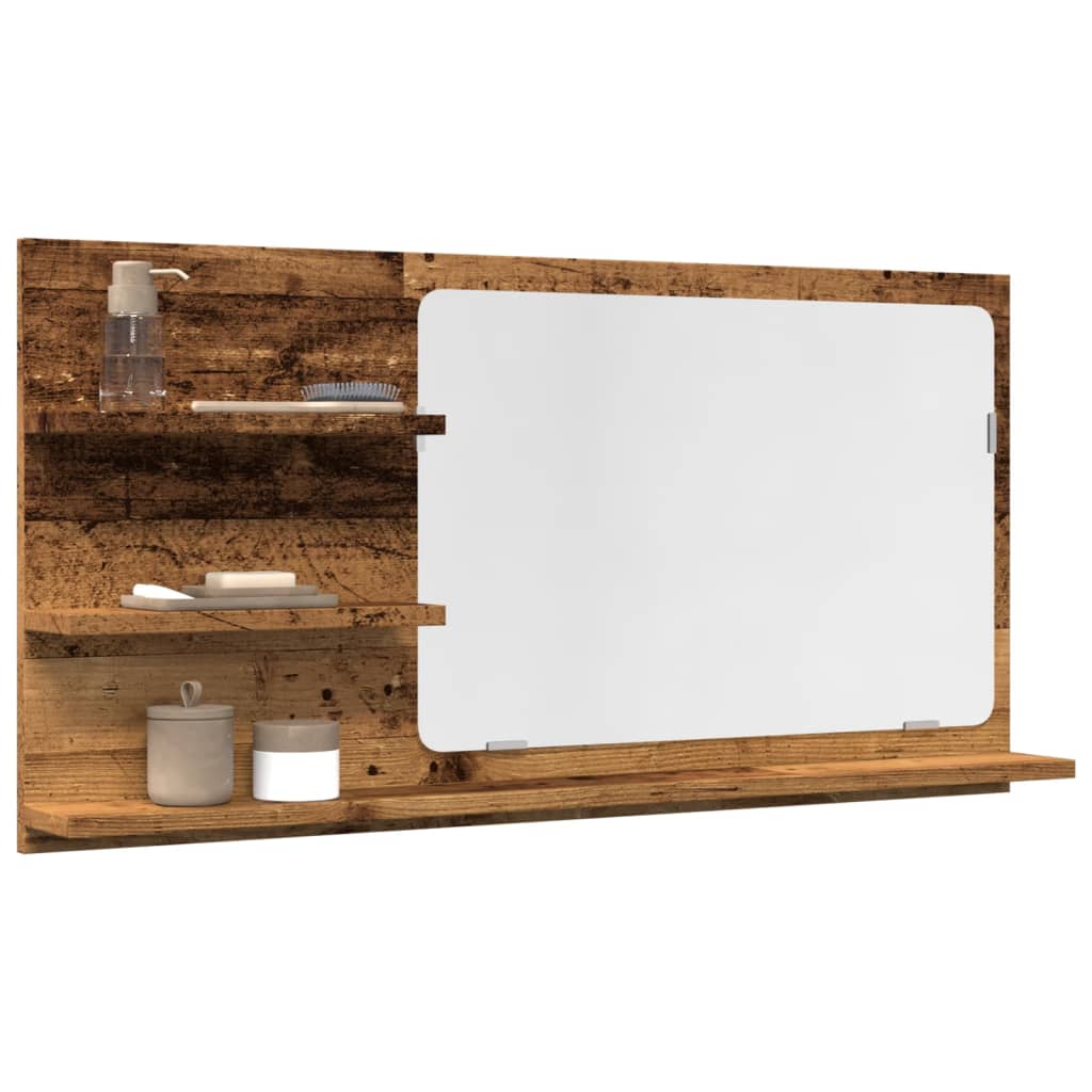 vidaXL Badspiegel mit Ablagen Altholz-Optik 90x11x45 cm Holzwerkstoff