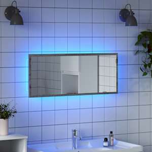 LED kopalniško ogledalo siva sonoma 100x8,5x37 cm inž. les