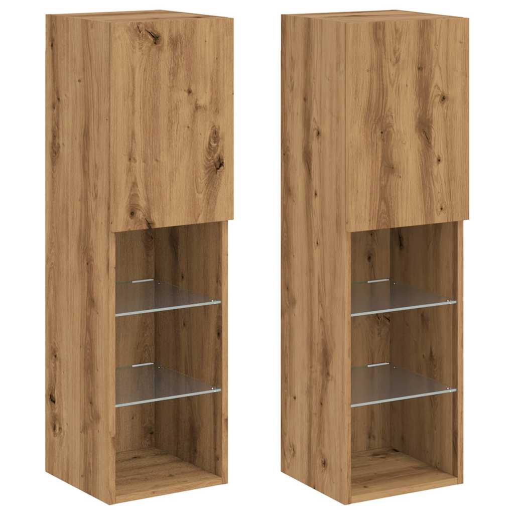 vidaXL Tv-meubels met LED's 2 st 30,5x30x102 cm artisanaal eiken afbeelding