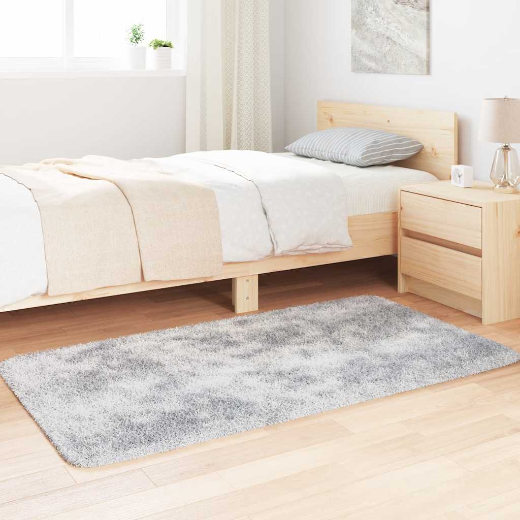 vidaXL Hoogpolig vloerkleed NAVARRA 80x150 cm polyester lichtgrijs afbeelding