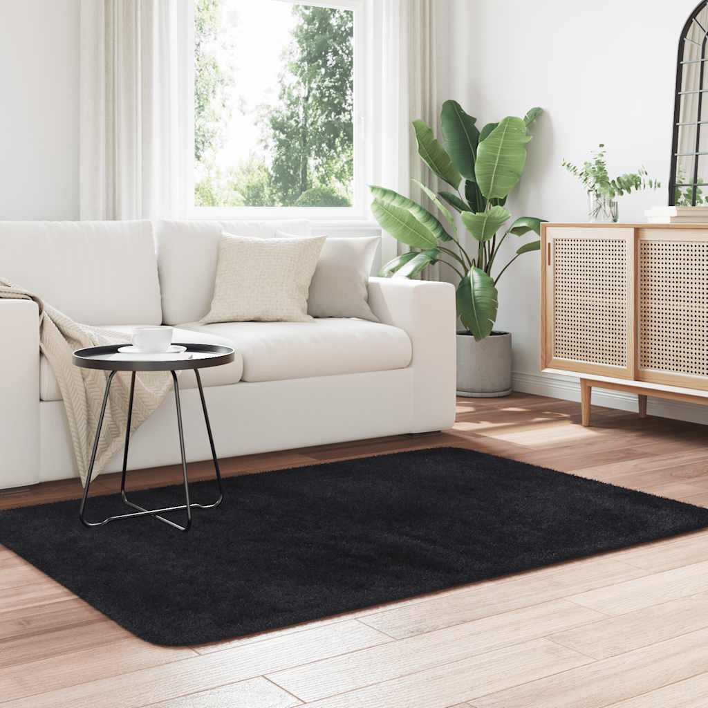vidaXL Hoogpolig vloerkleed NAVARRA 120x170 cm polyester zwart afbeelding