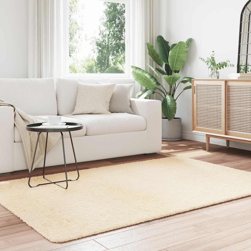 vidaXL Hoogpolig vloerkleed NAVARRA 130x200 cm polyester crèmekleurig afbeelding