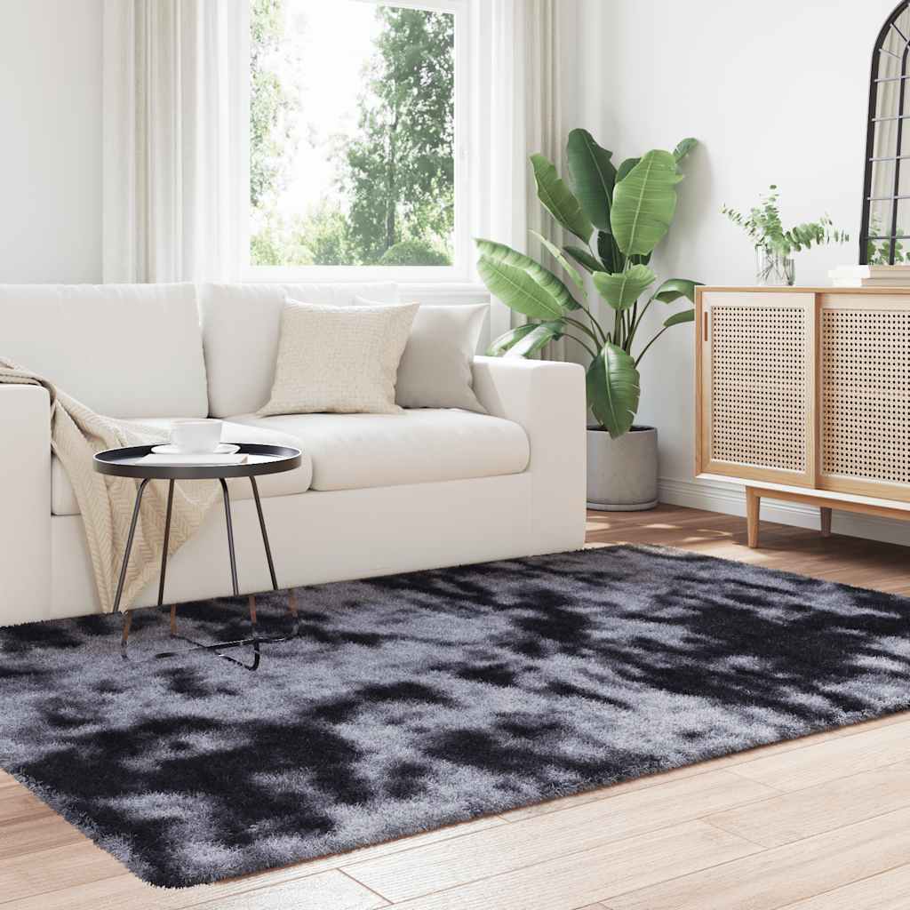 vidaXL Hoogpolig vloerkleed NAVARRA 130x200 cm polyester donkergrijs afbeelding