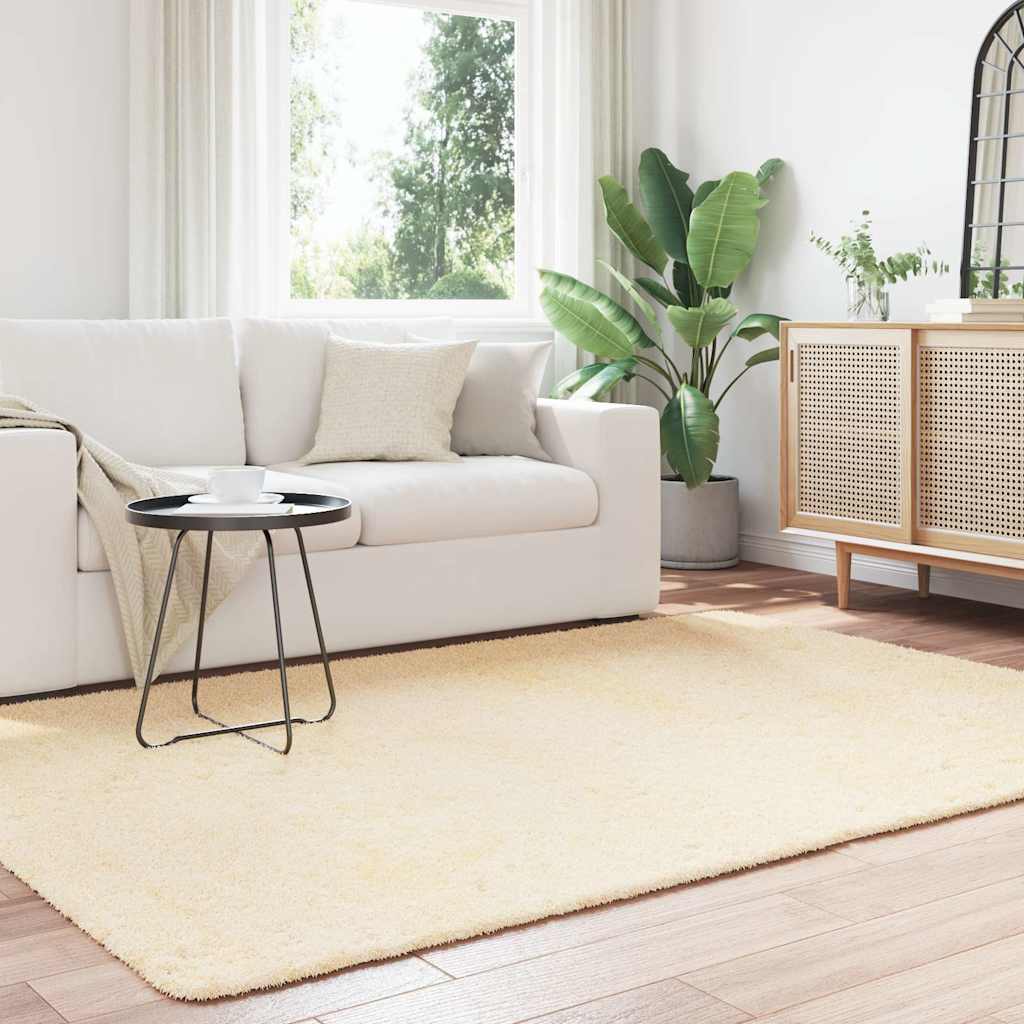 vidaXL Hoogpolig vloerkleed NAVARRA 160x230 cm polyester crèmekleurig afbeelding