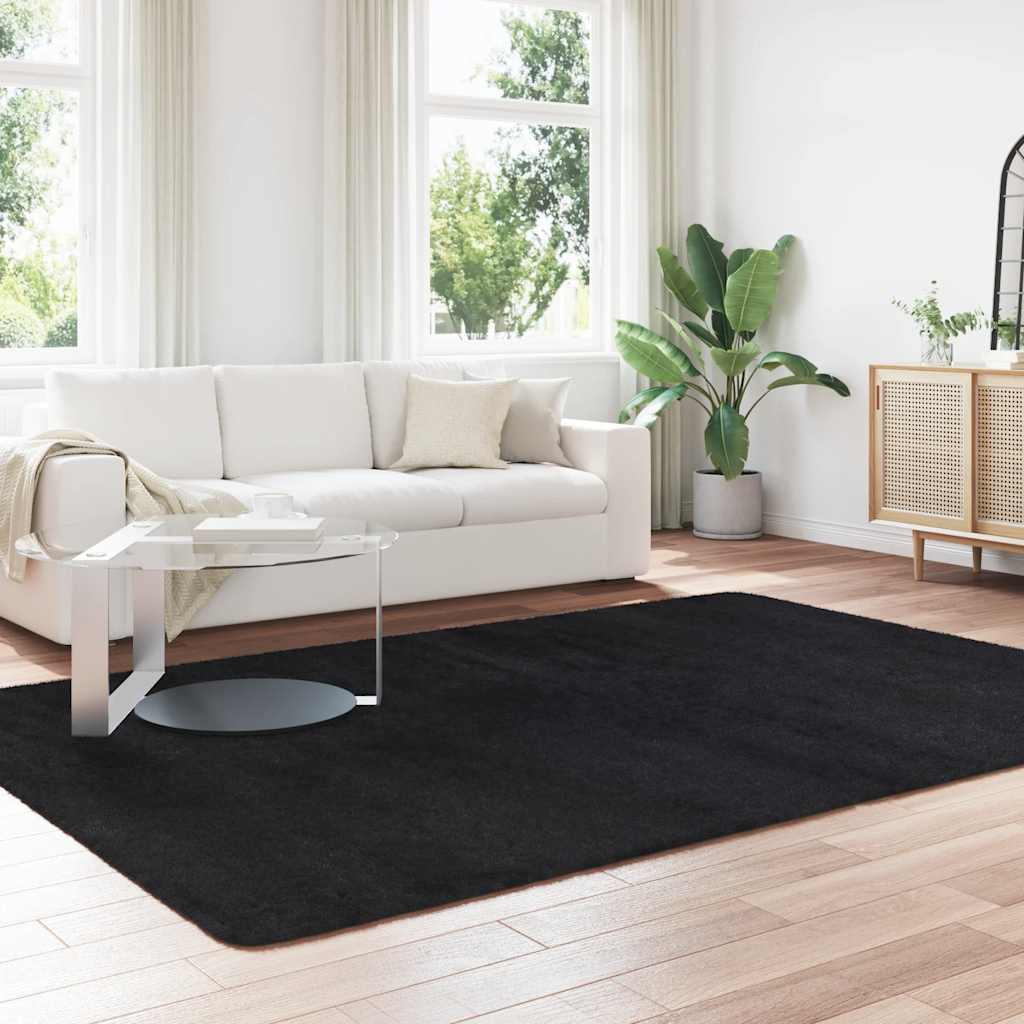 vidaXL Hoogpolig vloerkleed NAVARRA 200x290 cm polyester zwart afbeelding