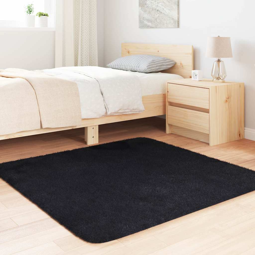 vidaXL Hoogpolig vloerkleed NAVARRA 120x120 cm polyester zwart afbeelding