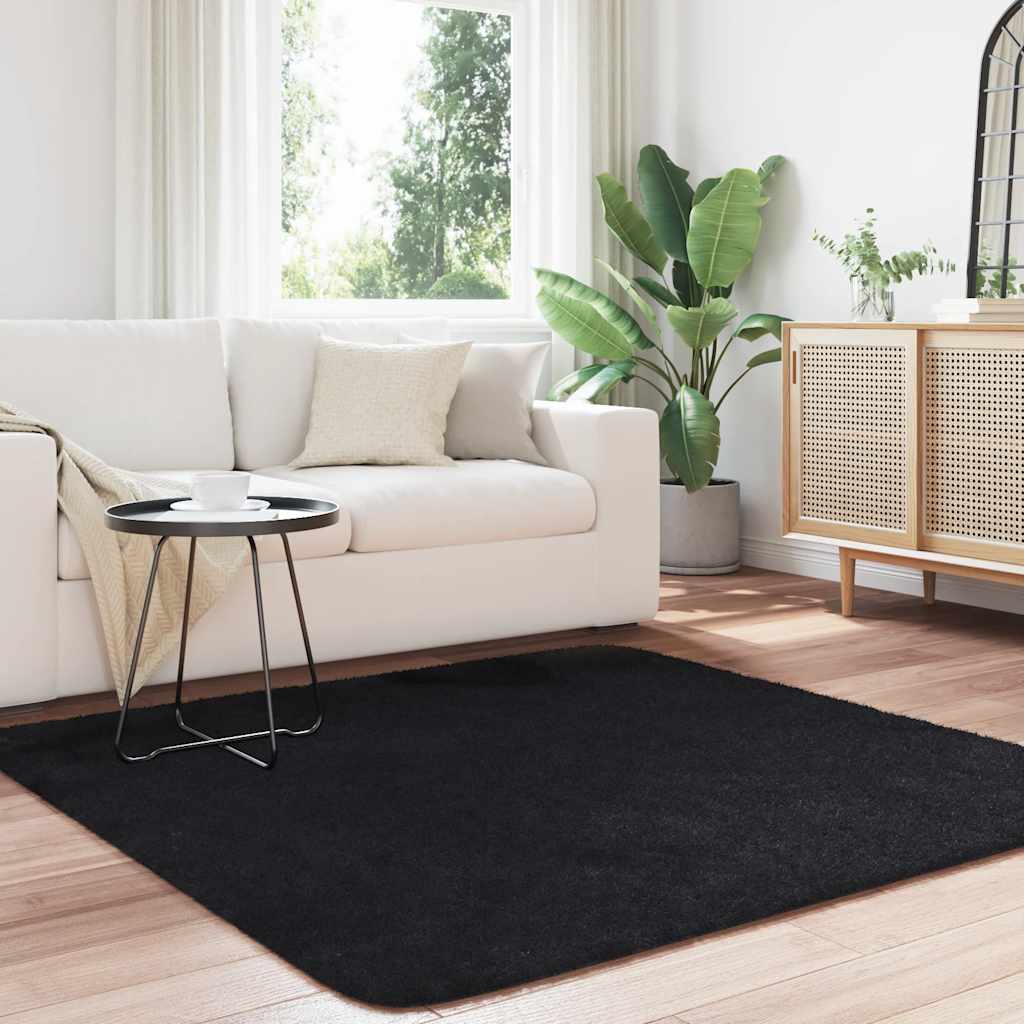 vidaXL Hoogpolig vloerkleed NAVARRA 160x160 cm polyester zwart afbeelding