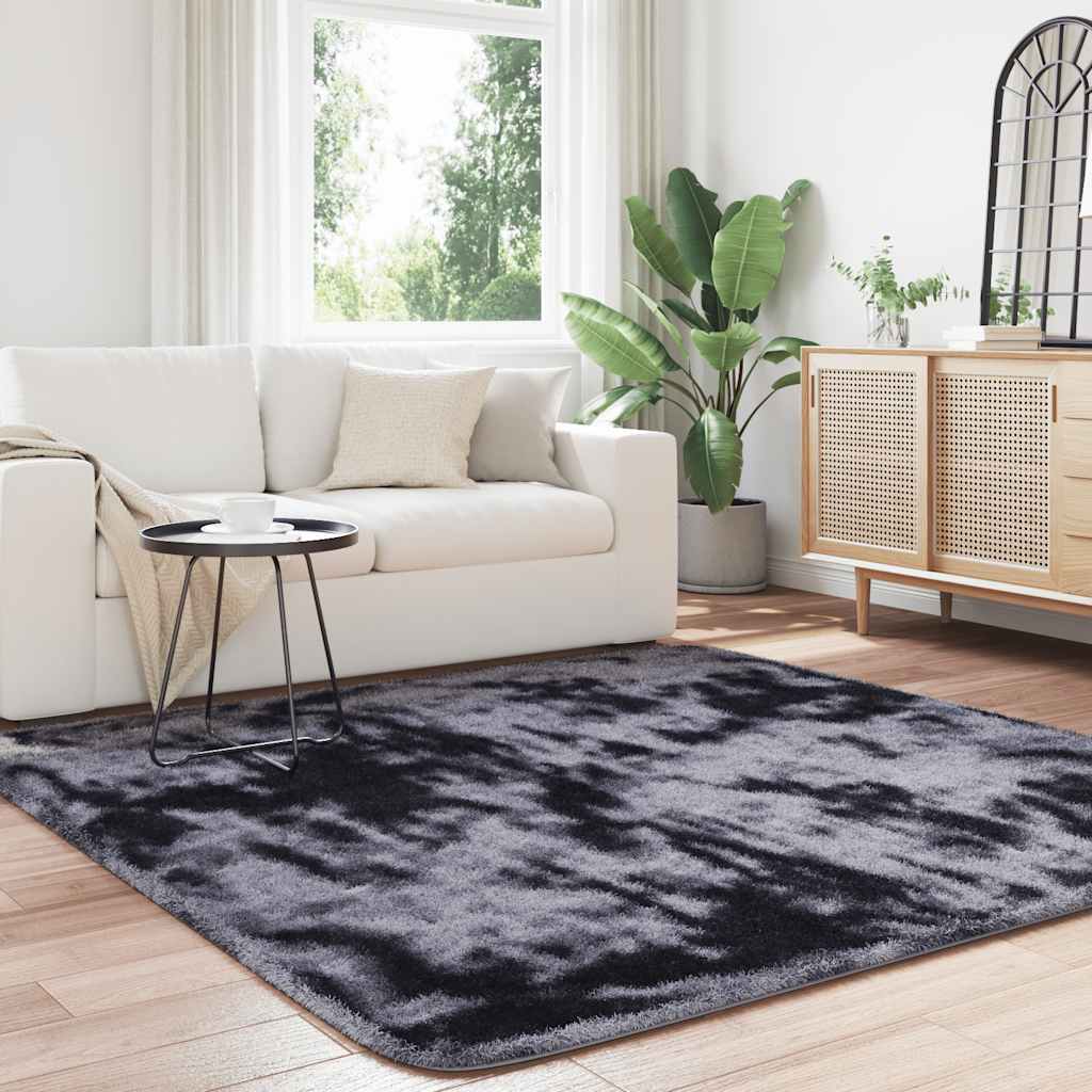 vidaXL Hoogpolig vloerkleed NAVARRA 200x200 cm polyester donkergrijs afbeelding