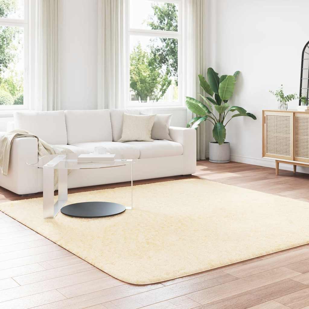 vidaXL Hoogpolig vloerkleed NAVARRA 240x240 cm polyester crèmekleurig afbeelding