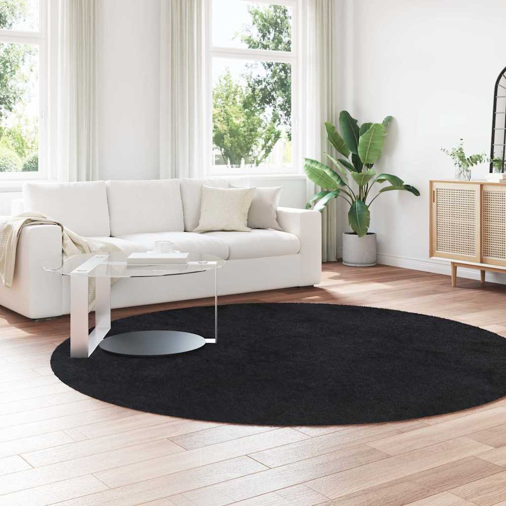 vidaXL Hoogpolig vloerkleed NAVARRA 240x240 cm polyester zwart afbeelding