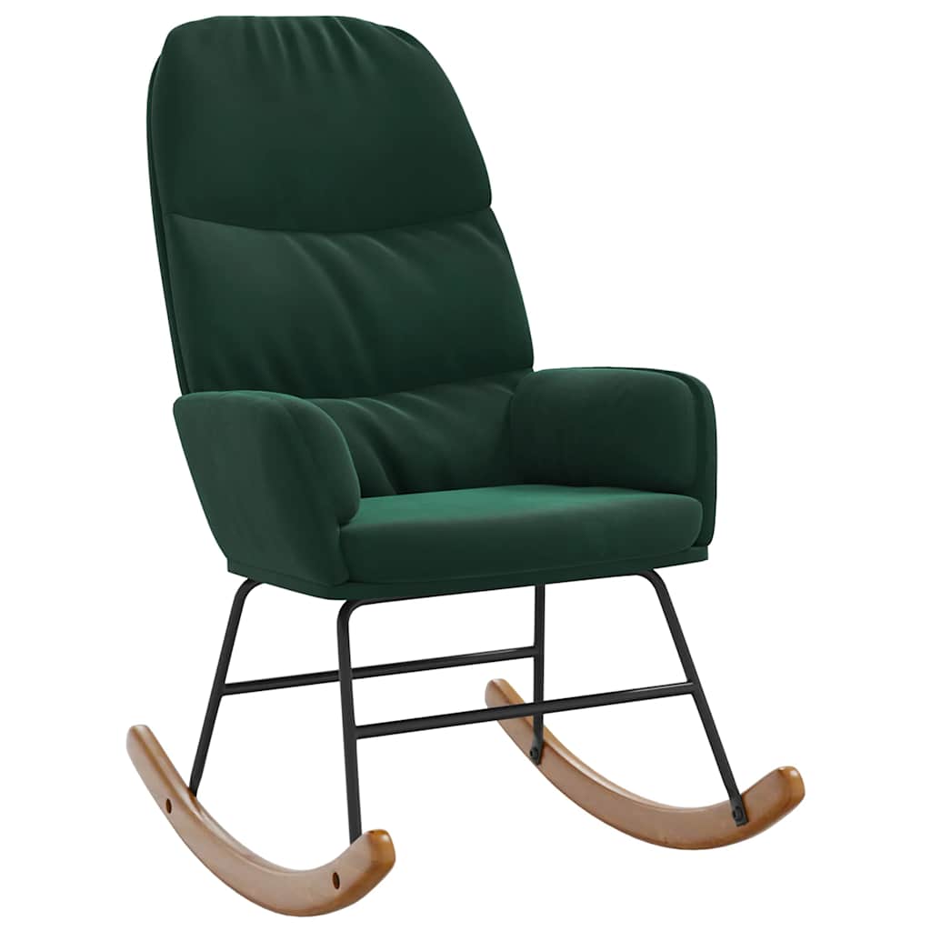 vidaXL Houpací židle tmavě zelená samet